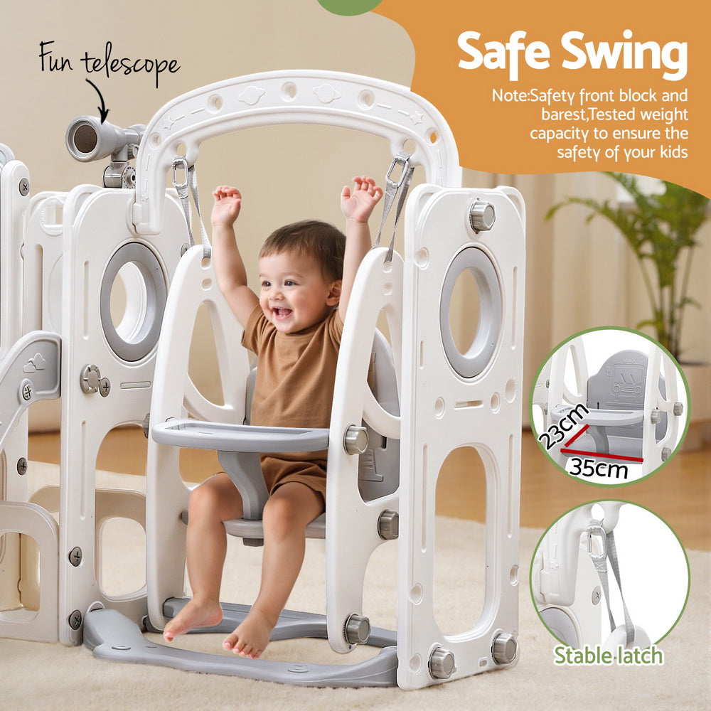 Keezi Kids Slide Swing Set Basketball Hoop Ring Football Outdoor Toys 132cm grey