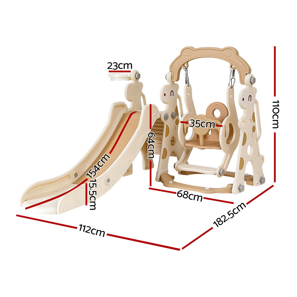 Keezi Kids Slide Swing Set Basketball Hoop Outdoor Playground Toys 160cm Beige