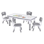 Keezi Kids Table and 4 Chairs Set Height Adjustable Toddler Desk and Chair Set for Ages 3-8, Children Activity Table with Graffiti Desktop for Learning Drawing Playing, Grey