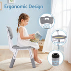 Keezi Kids Table and 4 Chairs Set Height Adjustable Toddler Desk and Chair Set for Ages 3-8, Children Activity Table with Graffiti Desktop for Learning Drawing Playing, Grey