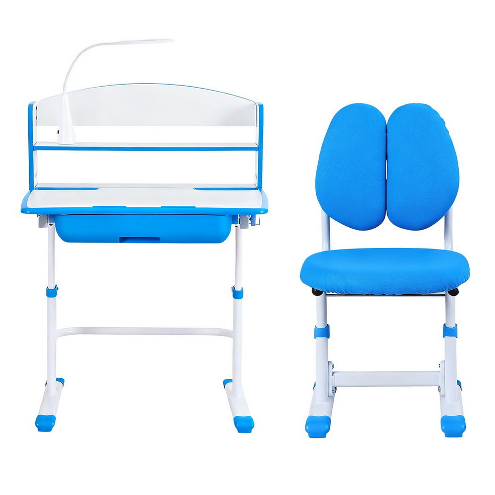 Keezi Kids Study Desk Chair Set Adjustable Ergonomic Table LED Lamp Blue