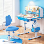Keezi Kids Study Desk Chair Set Adjustable Ergonomic Table LED Lamp Blue