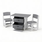Keezi Kids Table and 2 Chairs Set Wooden Activity Table wit 2 Storage Drawers, Toddler Table and Chair Set for Children Drawing, Reading, Crafts, Eating, Grey