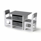 Keezi Kids Table and 2 Chairs Set Wooden Activity Table wit 2 Storage Drawers, Toddler Table and Chair Set for Children Drawing, Reading, Crafts, Eating, Grey