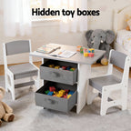 Keezi Kids Table and 2 Chairs Set Wooden Activity Table wit 2 Storage Drawers, Toddler Table and Chair Set for Children Drawing, Reading, Crafts, Eating, Grey