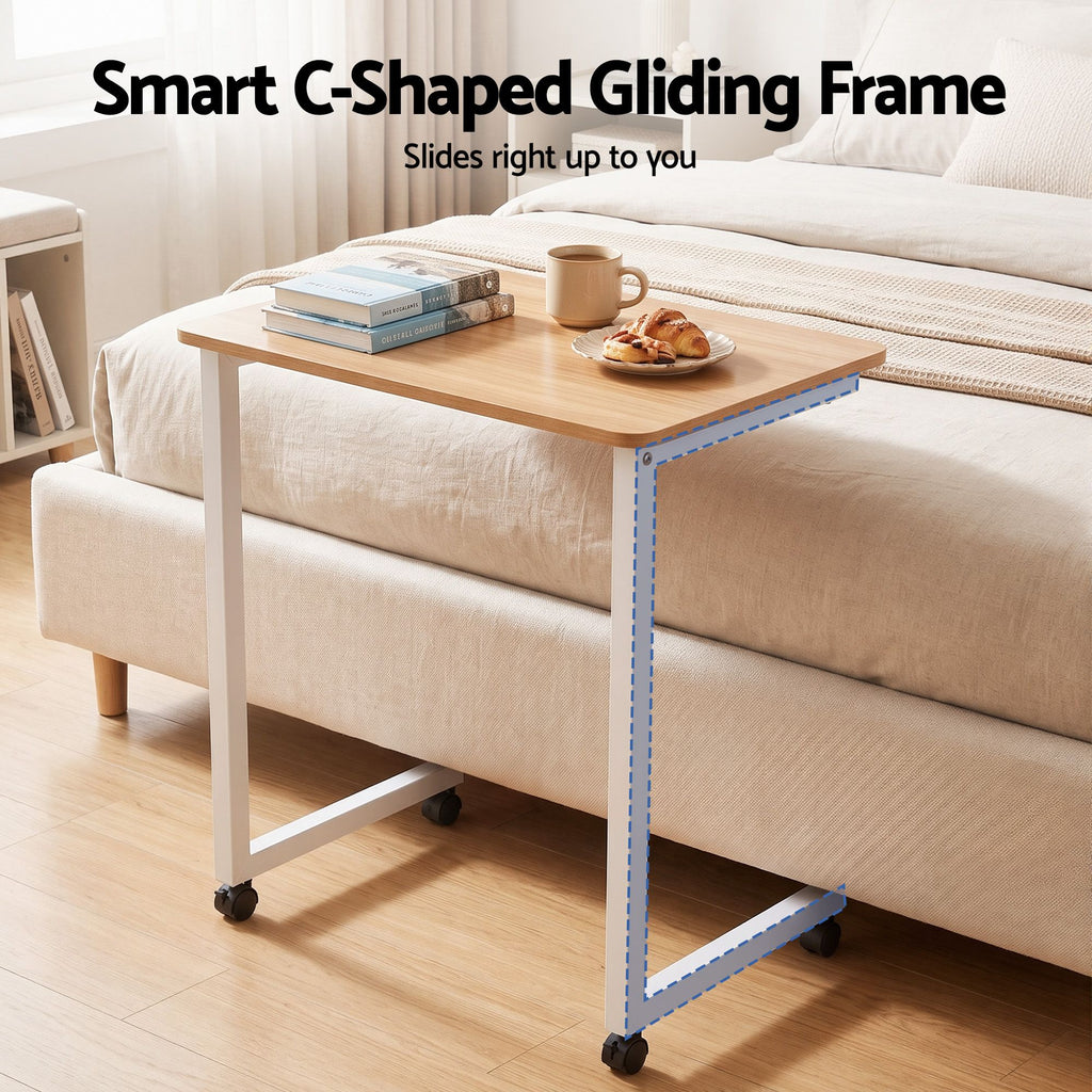 Artiss Mobile Laptop Desk Set 2-In-1 C-Shaped Nesting Table Oak