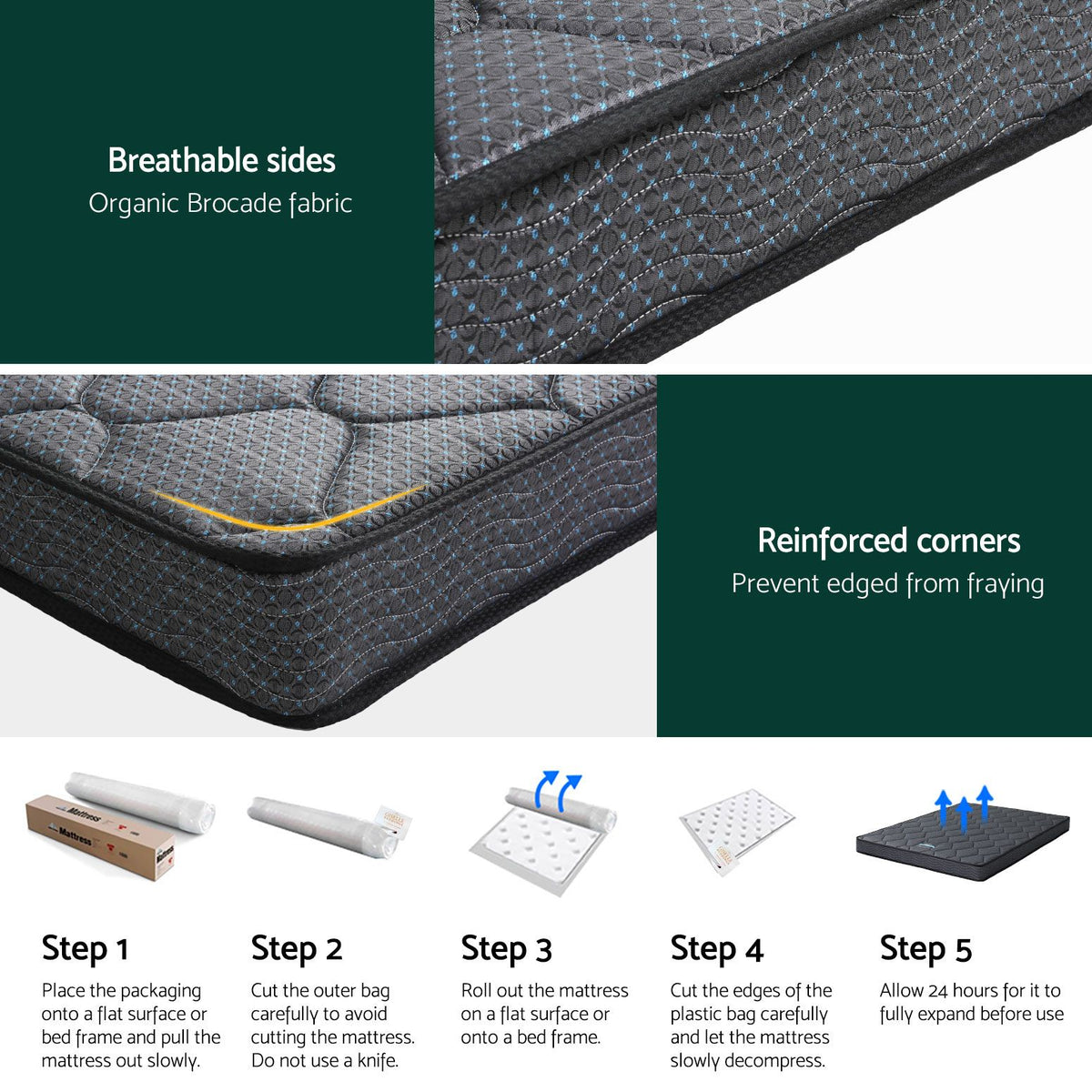 Giselle Bedding Queen Mattress 16cm Bonnell Spring Medium Firm Tight Top