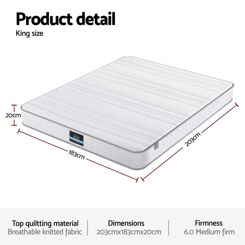 Giselle King Mattress 20cm with Reinforced Edge Support Egg-Crate Foam