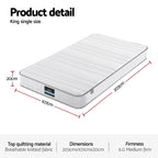 Giselle King Single Mattress 20cm with Reinforced Edge Support Egg-Crate Foam