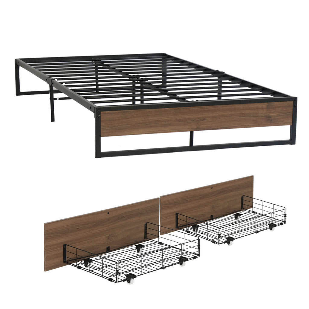 Artiss Bed Frame Metal Frame Queen Size Bed Base 2 Drawers OSLO