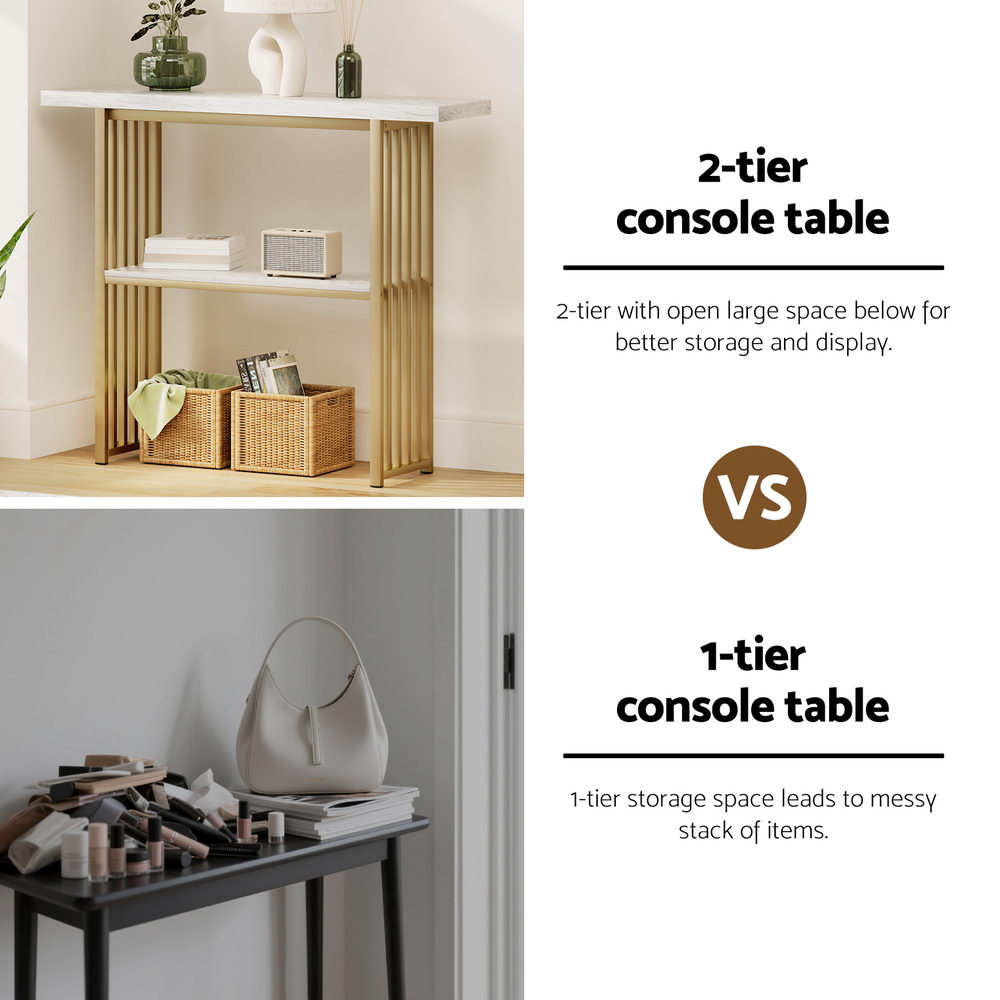 Artiss Console Table Marble Effect White&Gold