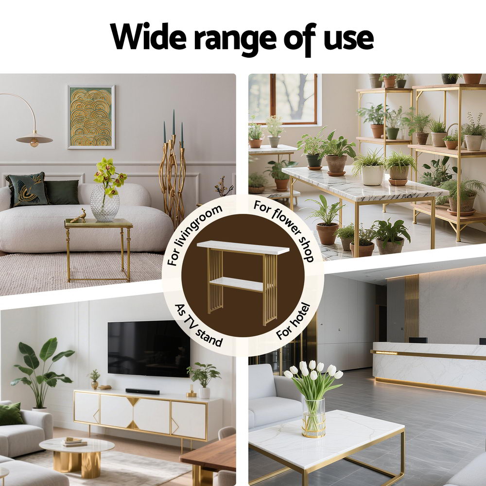 Artiss Console Table Marble Effect White&Gold