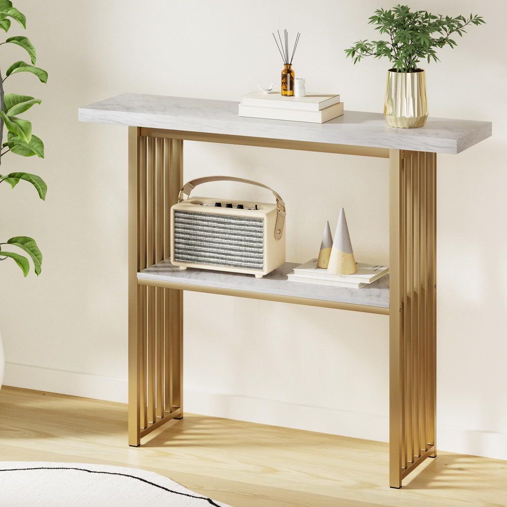 Artiss Console Table Marble Effect White&Gold