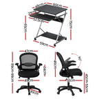 Artiss Computer Desk Mesh Office Chair Set Desks with Keyboard Shelf Try Black
