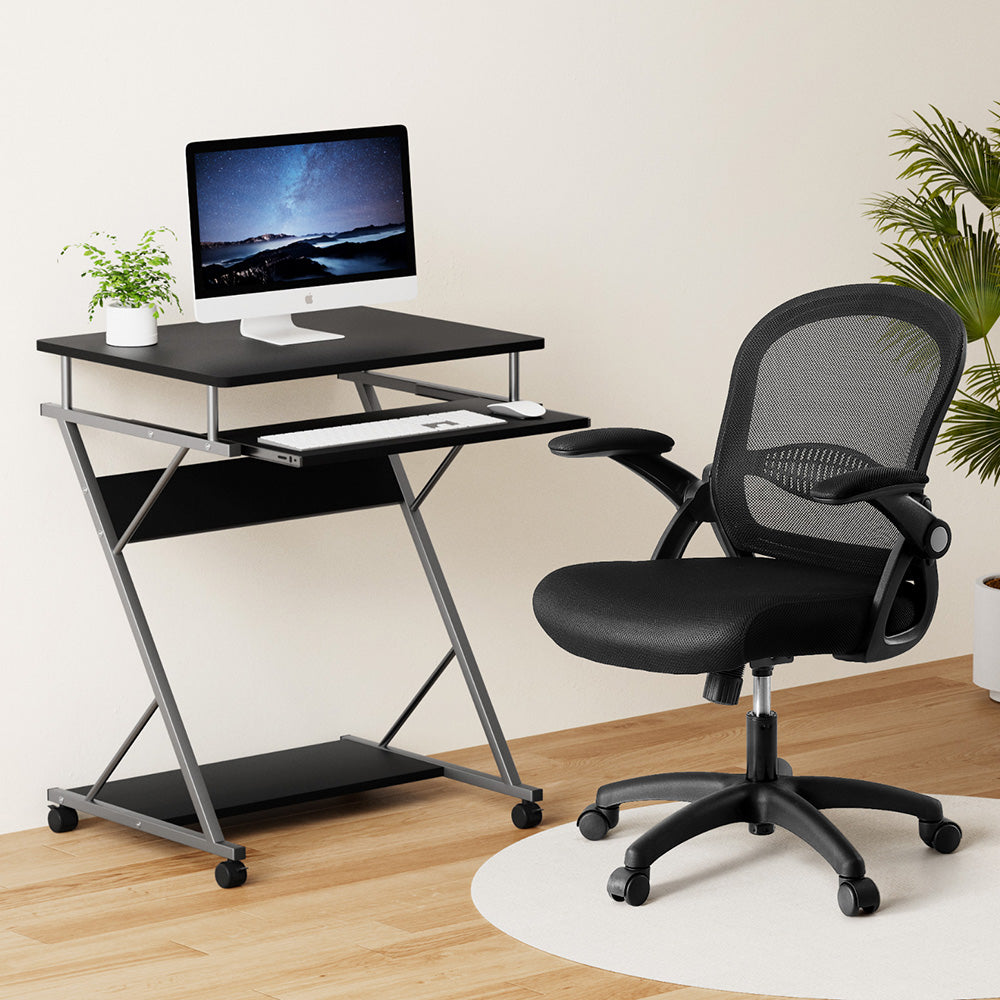 Artiss Computer Desk Mesh Office Chair Set Desks with Keyboard Shelf Try Black