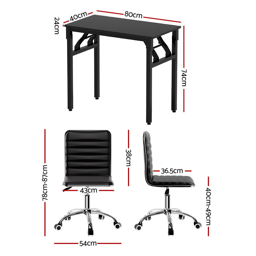 Artiss Computer Desk Office Chair PU Leather Set Foldable Home Study Table Black