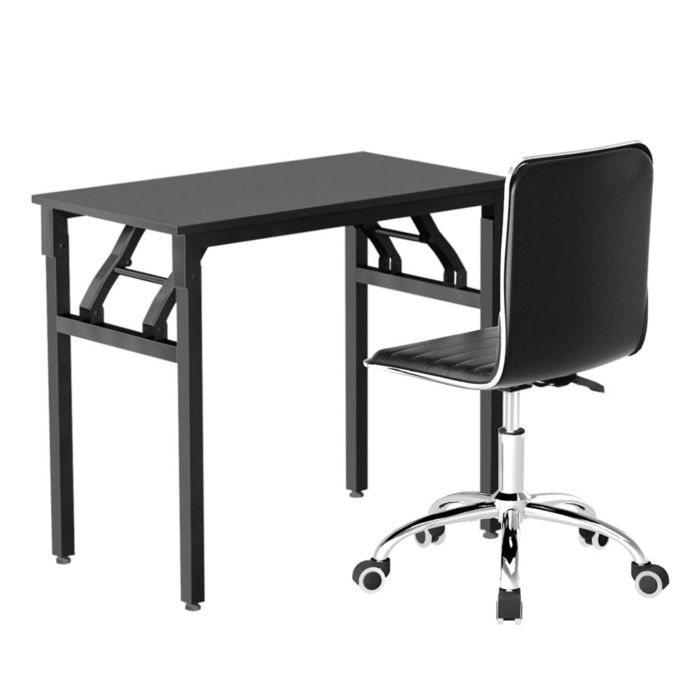 Artiss Computer Desk Office Chair PU Leather Set Foldable Home Study Table Black