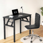 Artiss Computer Desk Office Chair PU Leather Set Foldable Home Study Table Black