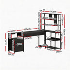 Artiss 200cm L Shaped Gaming Desk Computer Desk with LED Lights & Power Outlets