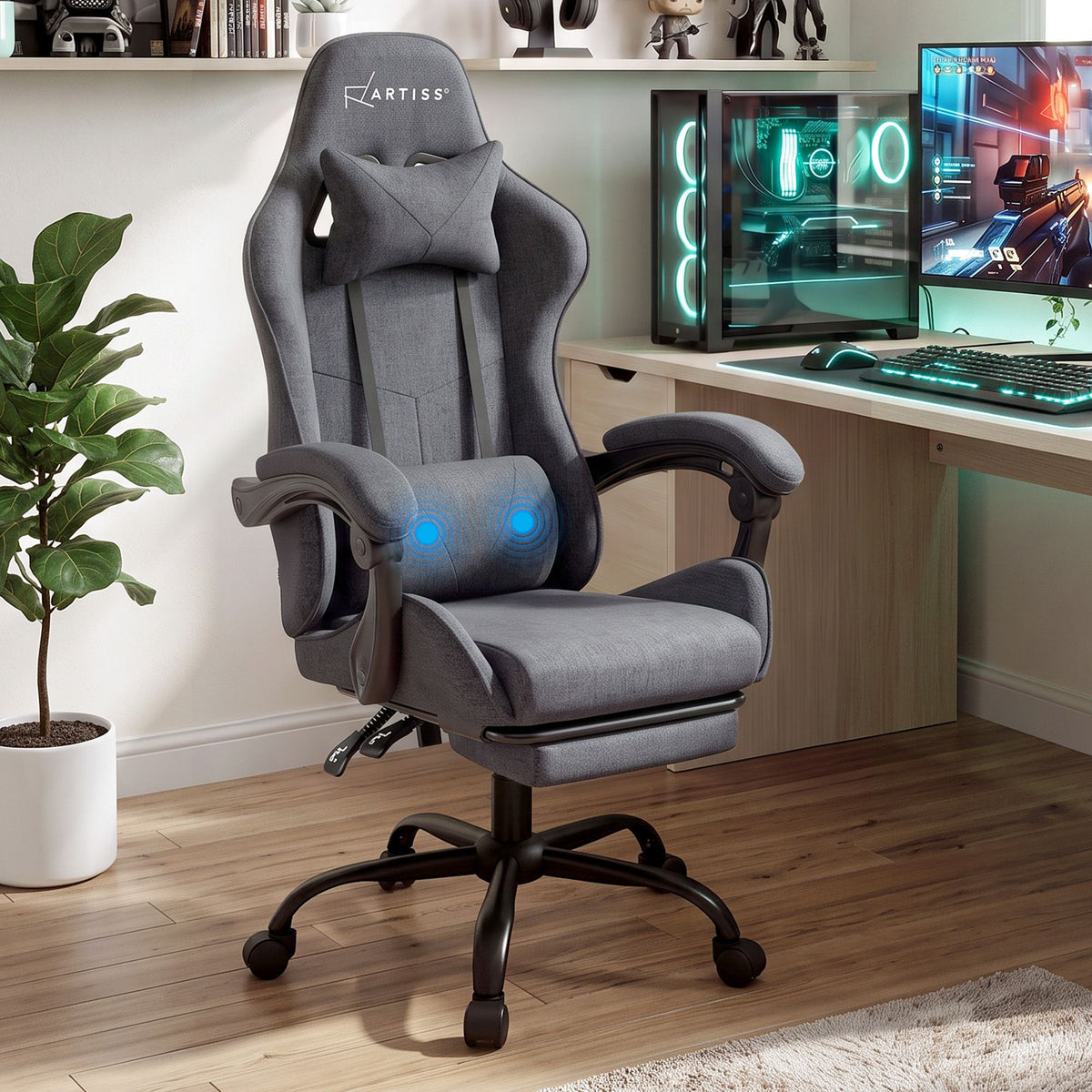 Artiss Gaming Office Chair Fabric Ergonomic with 2 Point Massage Grey