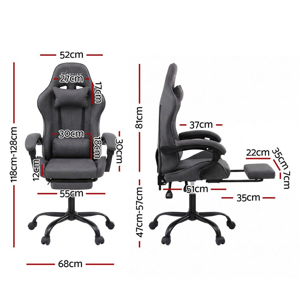 Artiss Gaming Office Chair Fabric Ergonomic with 2 Point Massage Grey