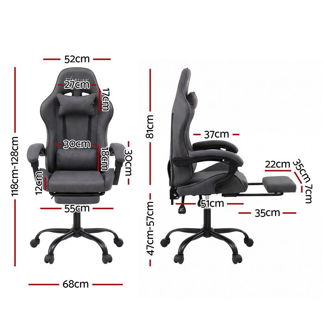 Artiss Gaming Office Chair Fabric Ergonomic with 2 Point Massage Grey