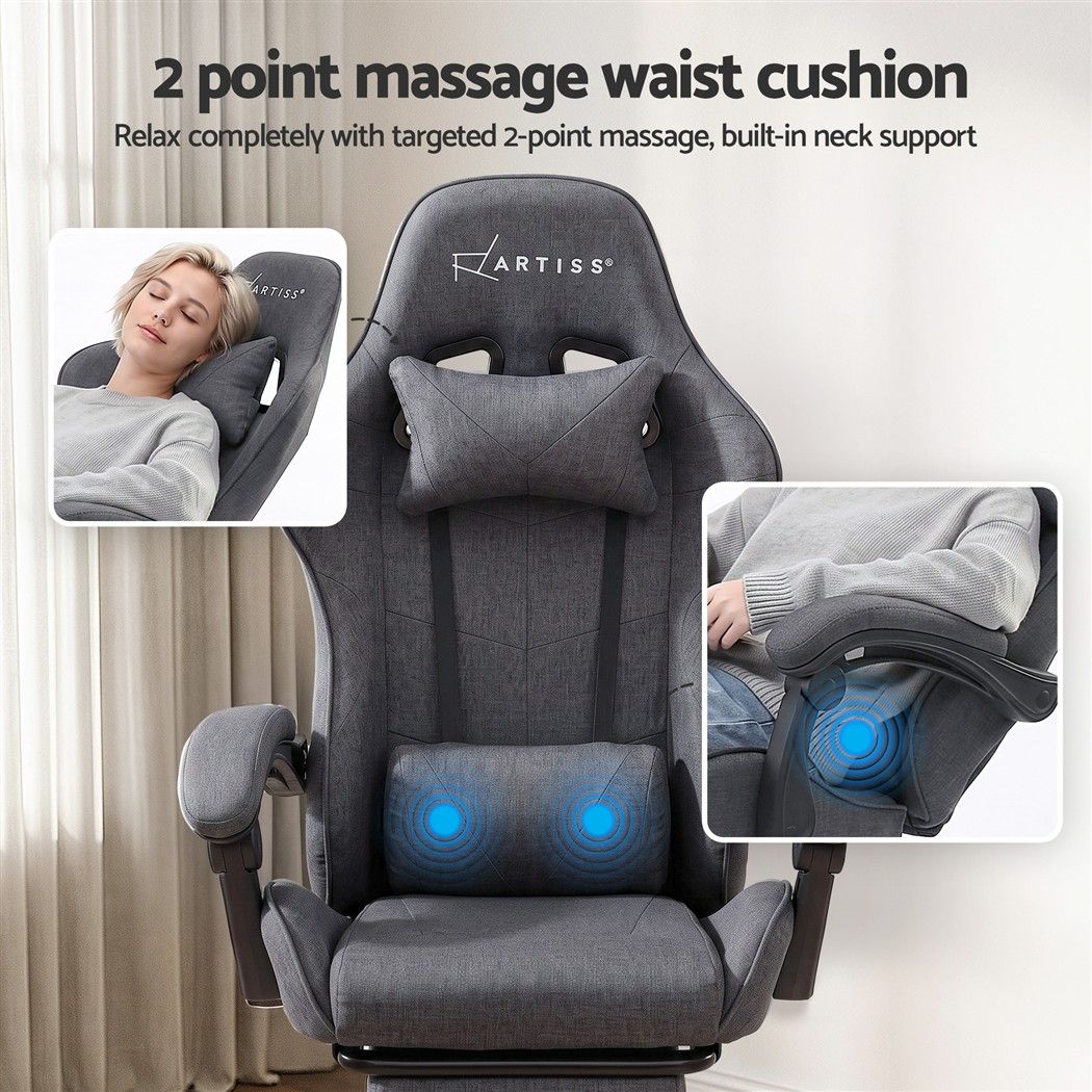 Artiss Gaming Office Chair Fabric Ergonomic with 2 Point Massage Grey