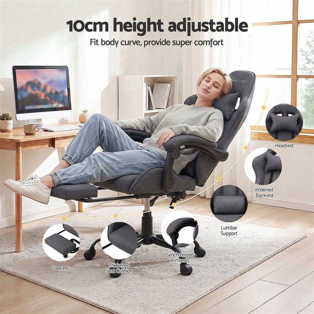 Artiss Gaming Office Chair Fabric Ergonomic with 2 Point Massage Grey