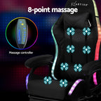 Artiss Gaming Office Chair 12 RGB LED Massage Computer Work Seat Footrest Black