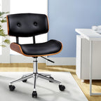 Artiss Wooden Office Chair PU Seat Black Brown