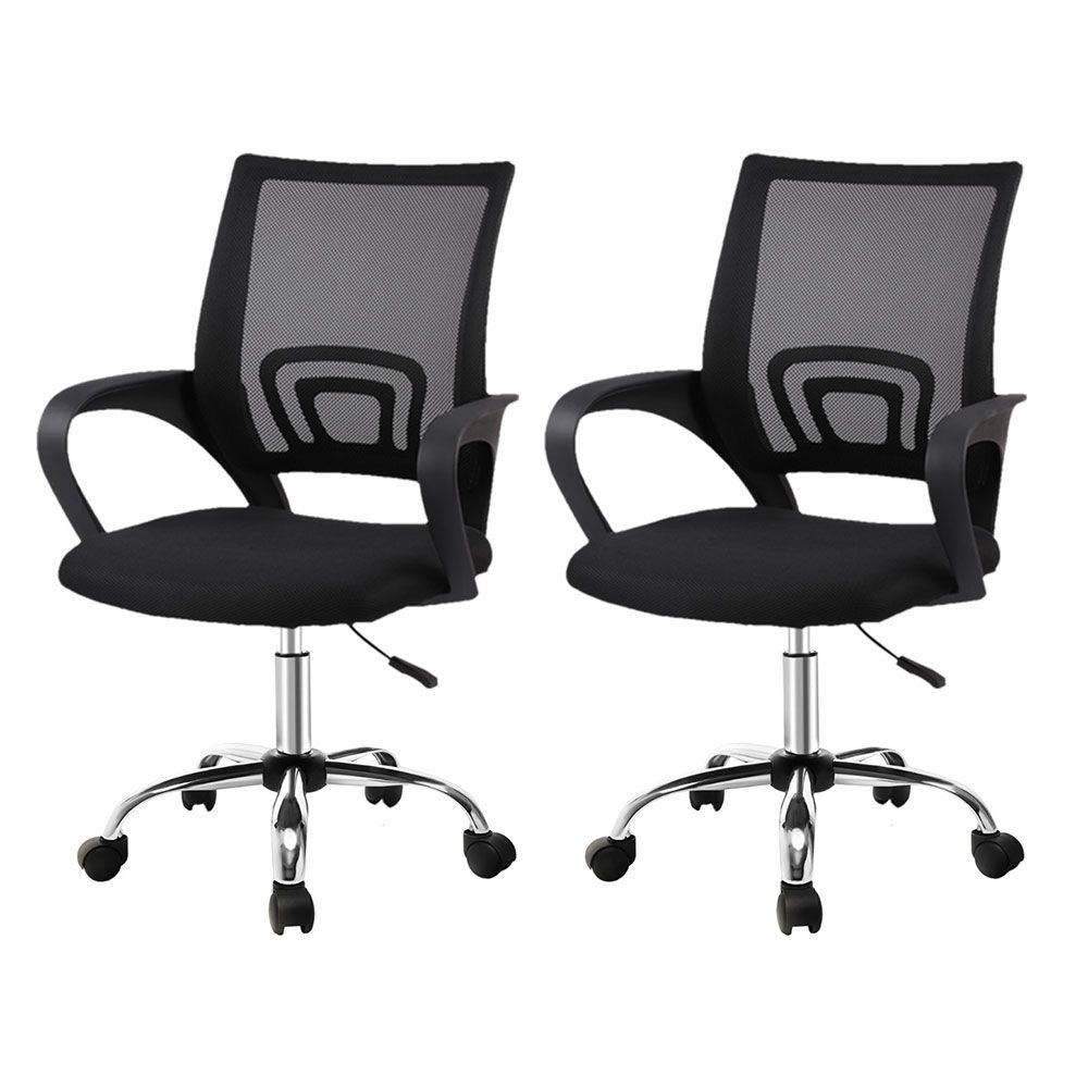 Artiss 2x Mesh Office Chair Mid Back Black