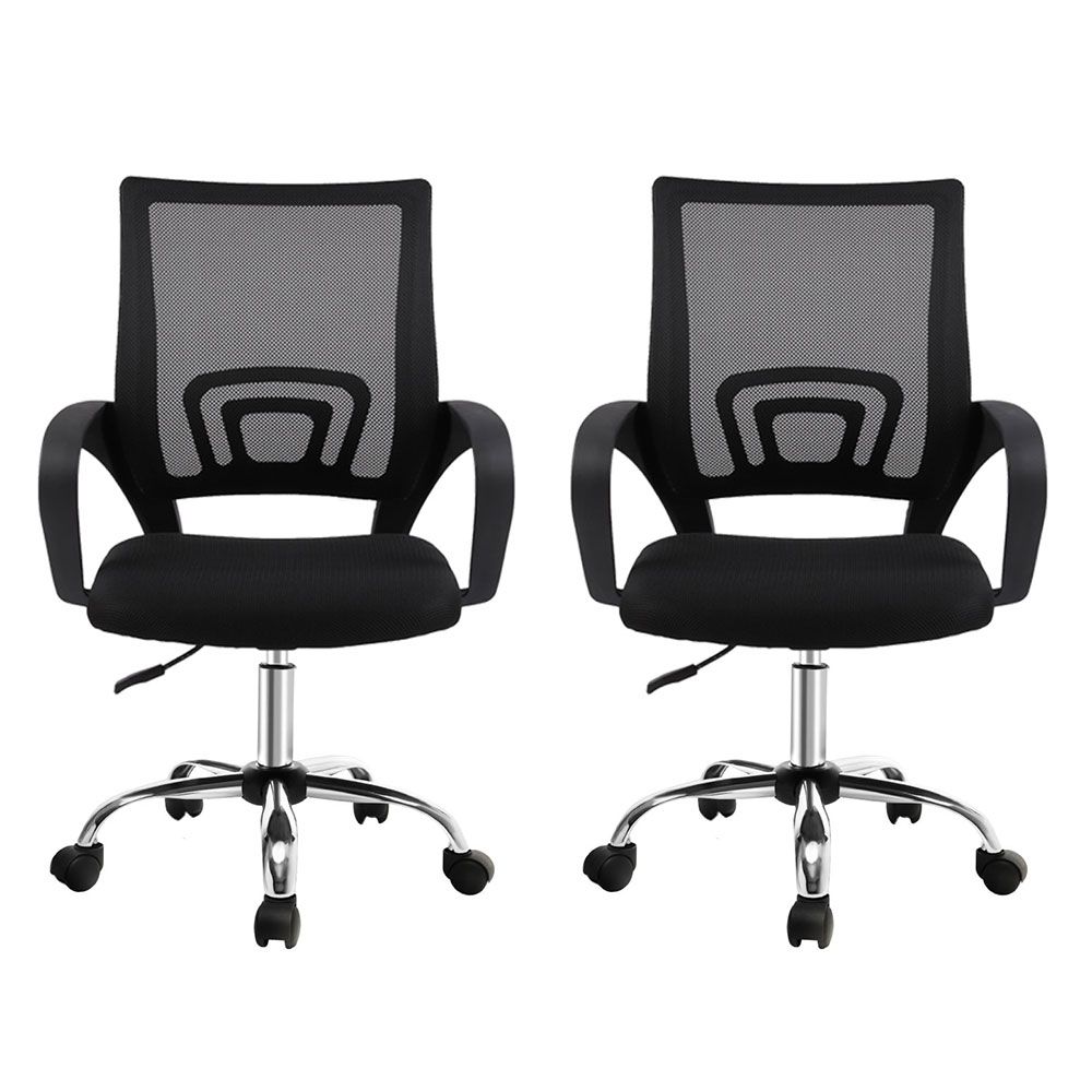 Artiss 2x Mesh Office Chair Mid Back Black