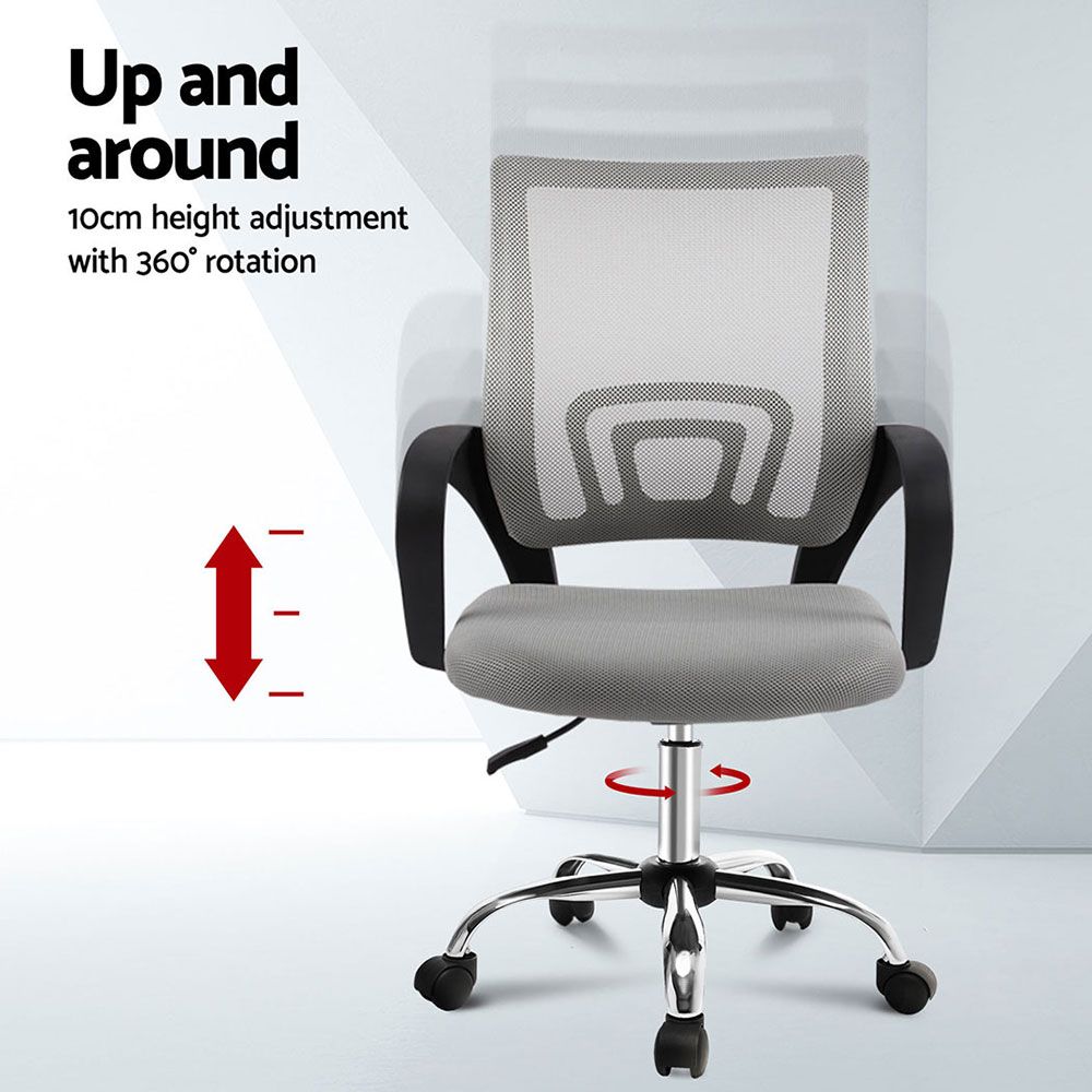 Artiss 2x Mesh Office Chair Mid Back Grey