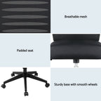 Artiss Ergonomic Office Chair Mesh Computer Desk Chairs with Lumbar Support, Height Adjustment Swivel Chair Mid Back for Home Office Study, Black