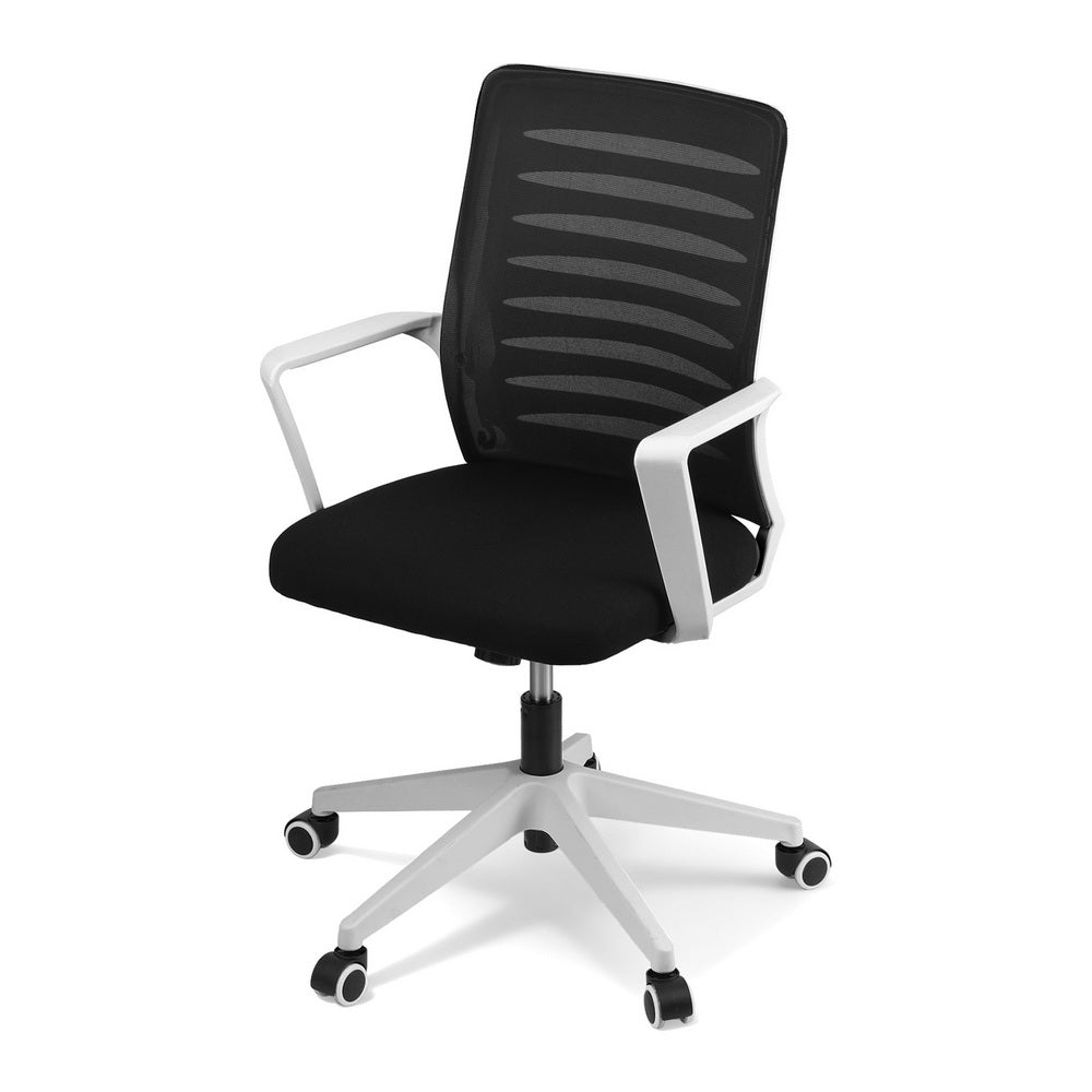 Artiss Ergonomic Office Chair Mesh Computer Desk Chairs with Lumbar Support, Height Adjustment Swivel Chair Mid Back for Home Office Study, Black and White