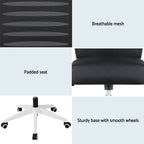 Artiss Ergonomic Office Chair Mesh Computer Desk Chairs with Lumbar Support, Height Adjustment Swivel Chair Mid Back for Home Office Study, Black and White