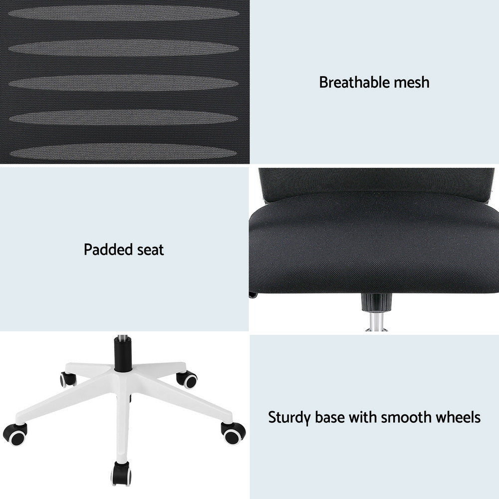 Artiss Ergonomic Office Chair Mesh Computer Desk Chairs with Lumbar Support, Height Adjustment Swivel Chair Mid Back for Home Office Study, Black and White