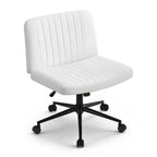 Artiss Criss Cross Chair with Wheels Wide Cross Legged Office Desk Vanity Chair PU Leather, Armless Height Adjustable Swivel Home Office Chair for Home Computer Task, White