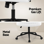 Artiss Criss Cross Chair with Wheels Wide Cross Legged Office Desk Vanity Chair PU Leather, Armless Height Adjustable Swivel Home Office Chair for Home Computer Task, White