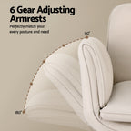 Artiss Criss Cross Chair with Wheels & Adjustable Armrests, Ergonomic Cross Legged Office Desk Chair PU Leather Vanity Chair Swivel for Home, Make Up, Bedroom, Computer, Beige