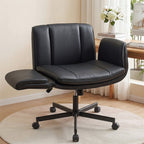 Artiss Cross Legged Office Chair PU Leather Swivel Vanity Chair Wide Seat Adjustable Arms Black