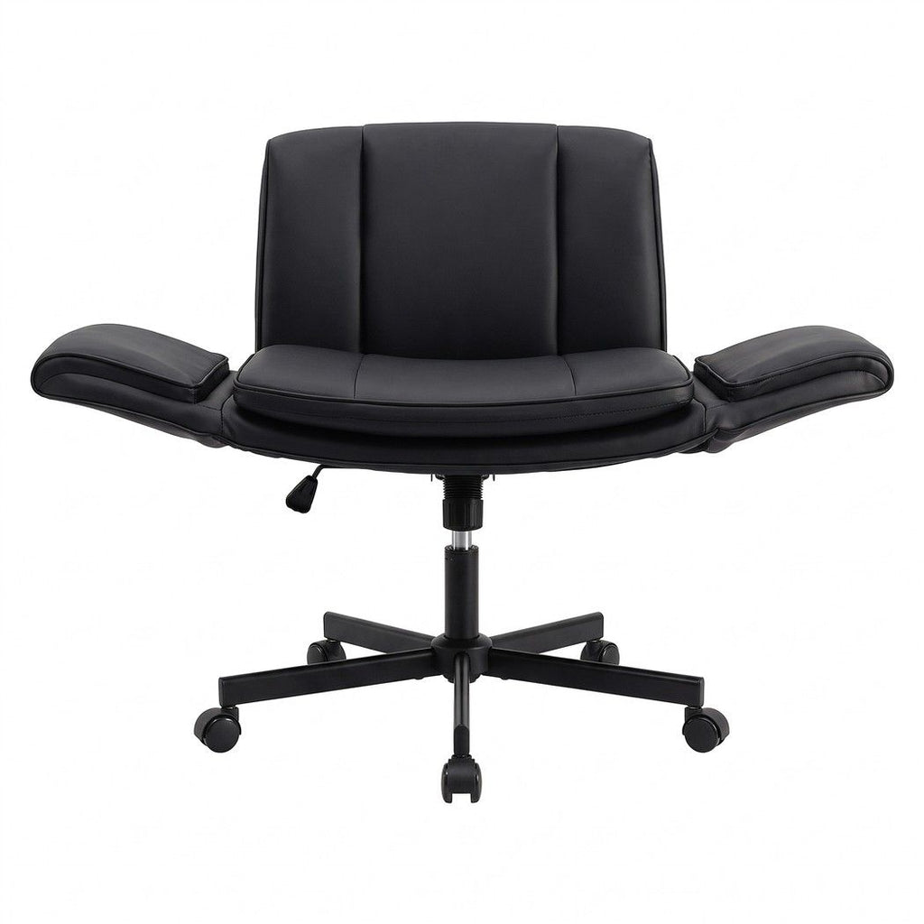 Artiss Cross Legged Office Chair PU Leather Swivel Vanity Chair Wide Seat Adjustable Arms Black
