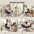 Artiss Cross Legged Office Chair PU Leather Swivel Vanity Chair Wide Seat Adjustable Arms Black