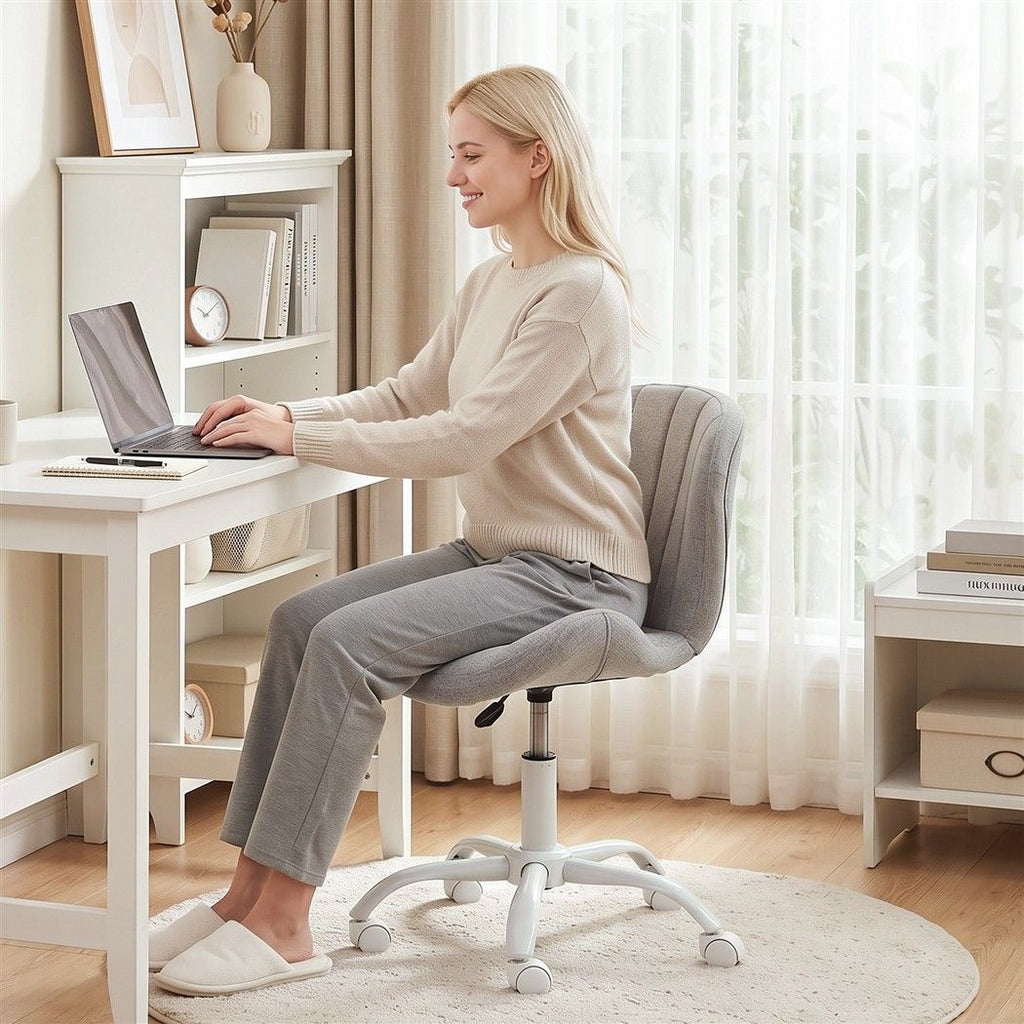 Artiss Ergonomic Office Chair Armless Height Adjustable Computer Desk Chair Fabric Light Grey
