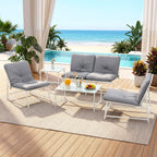 Gardeon 5-Piece Outdoor Sofa Set with Cushions table and Chairs White