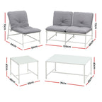 Gardeon 5-Piece Outdoor Sofa Set with Cushions table and Chairs White