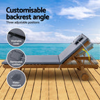 Gardeon Sun Lounge Wooden Lounger Outdoor Furniture Day Bed Wheels Patio Grey