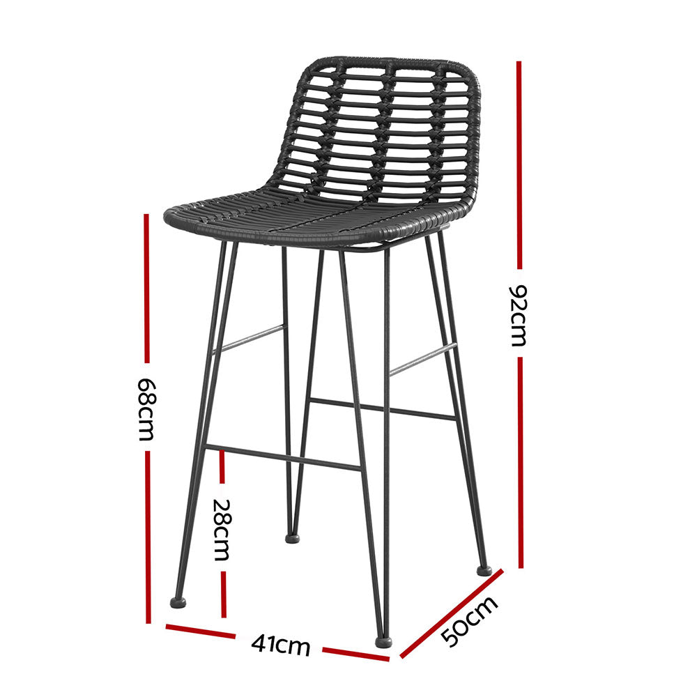Gardeon 2x Outdoor Bar Stools Rattan Black
