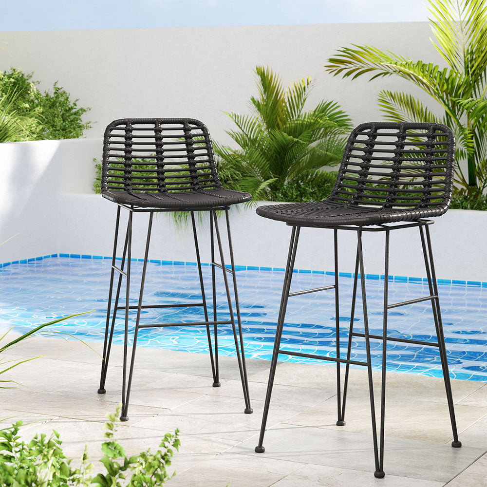 Gardeon 2x Outdoor Bar Stools Rattan Black