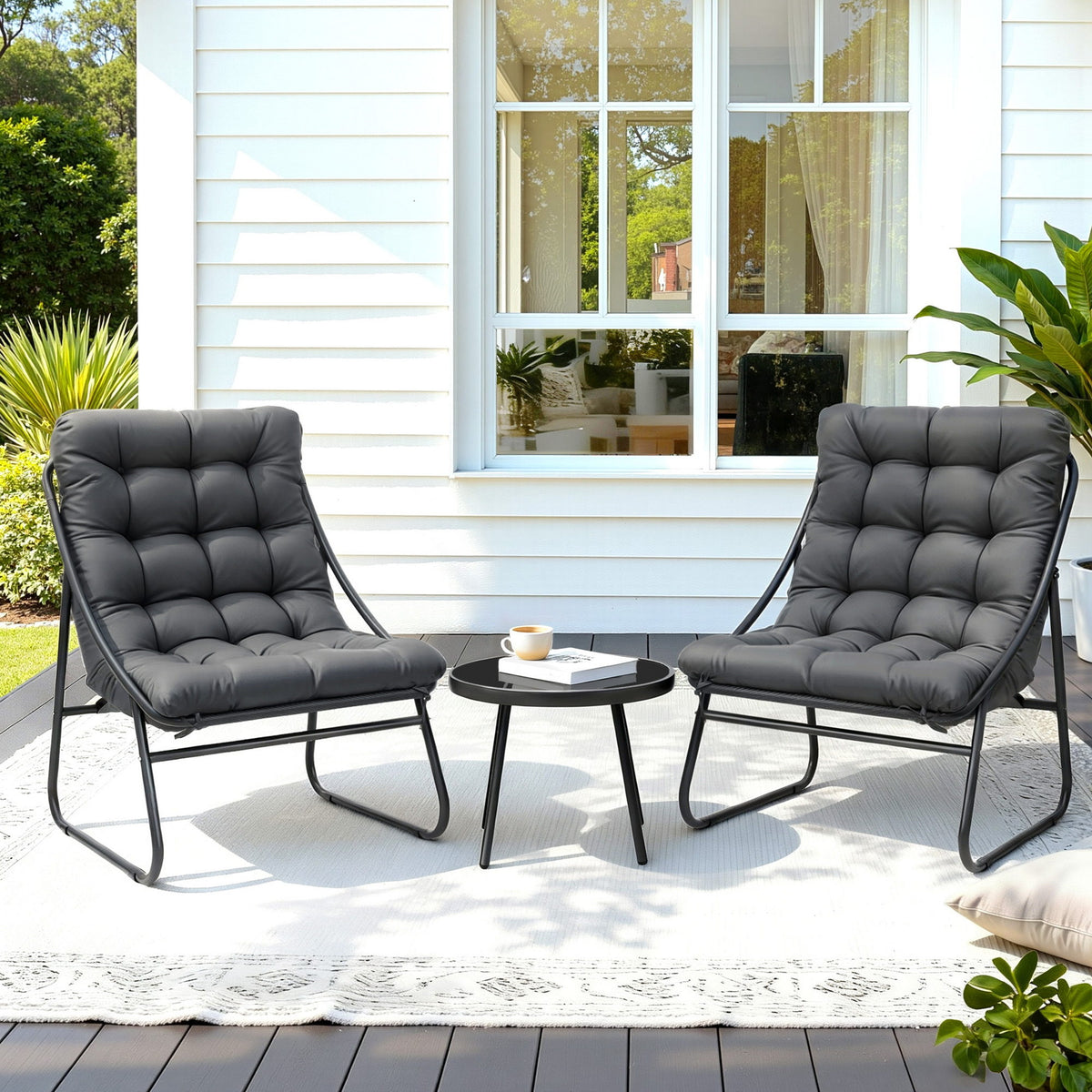 Gardeon 3PC Outdoor Bistro Set Patio Furniture Table and Chairs Steel Dining Chair